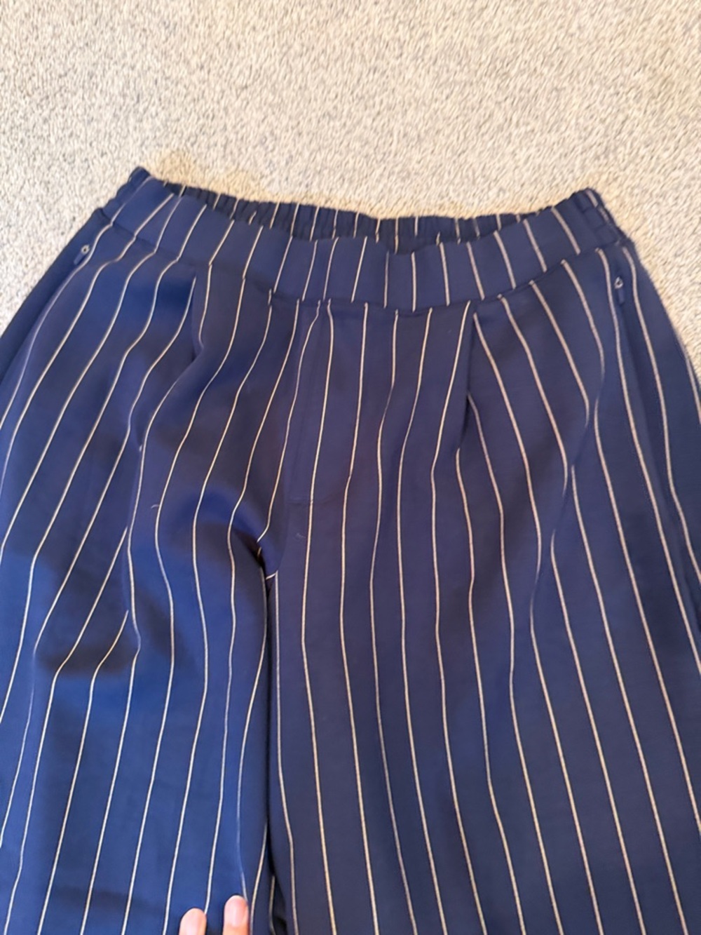 aerie Navy Pinstripe Wide Leg Pants - Picture 2 of 5